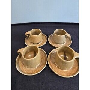 Bennington Potters 1365C Tawny Trigger Handle Cups & Saucers Set of 4 David Gil